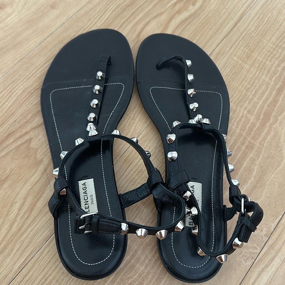Balenciaga sandals black silver . 39 . Size 8 . Used jn very good condition
